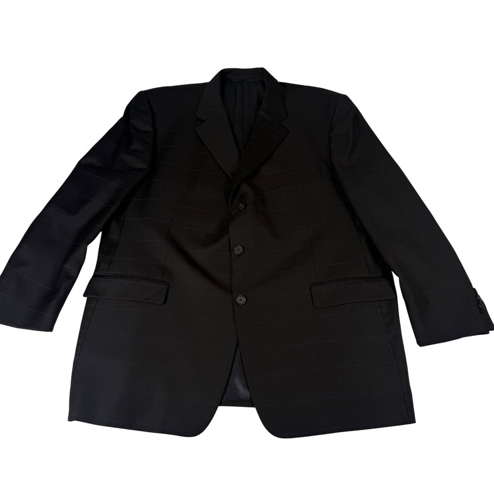 Burberry London Suit Jacket Mens 48R Black Wool Windowpane Professional Blazer